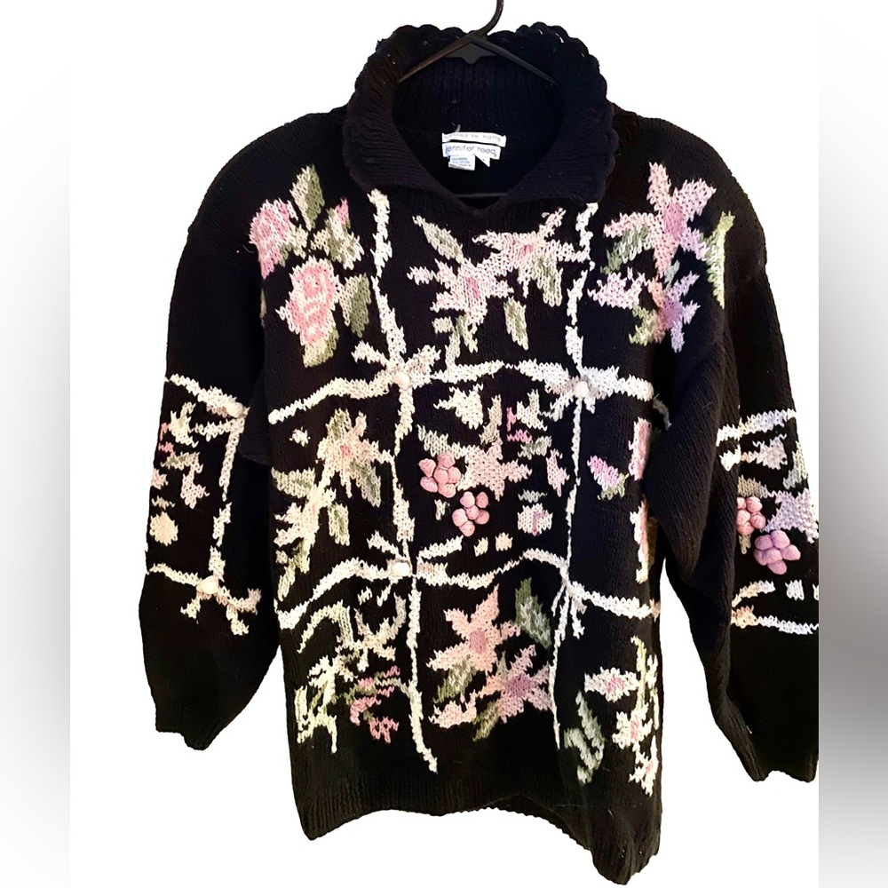 Vintage Jennifer Reed Floral Black Sweater